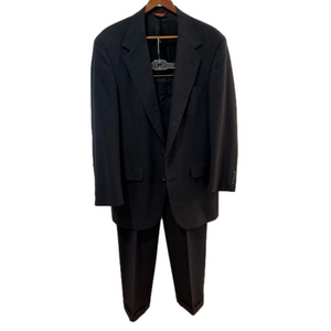 60s - 70s BEECROFT & BULL CLASSIC NAVY SUIT BLAZER & PANTS W SUSPENDER BUTTONS